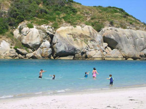 Moss Bay Island beach provides a secluded place for family frolicking.